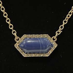 Avenue blue stone crystal gold tone necklace.